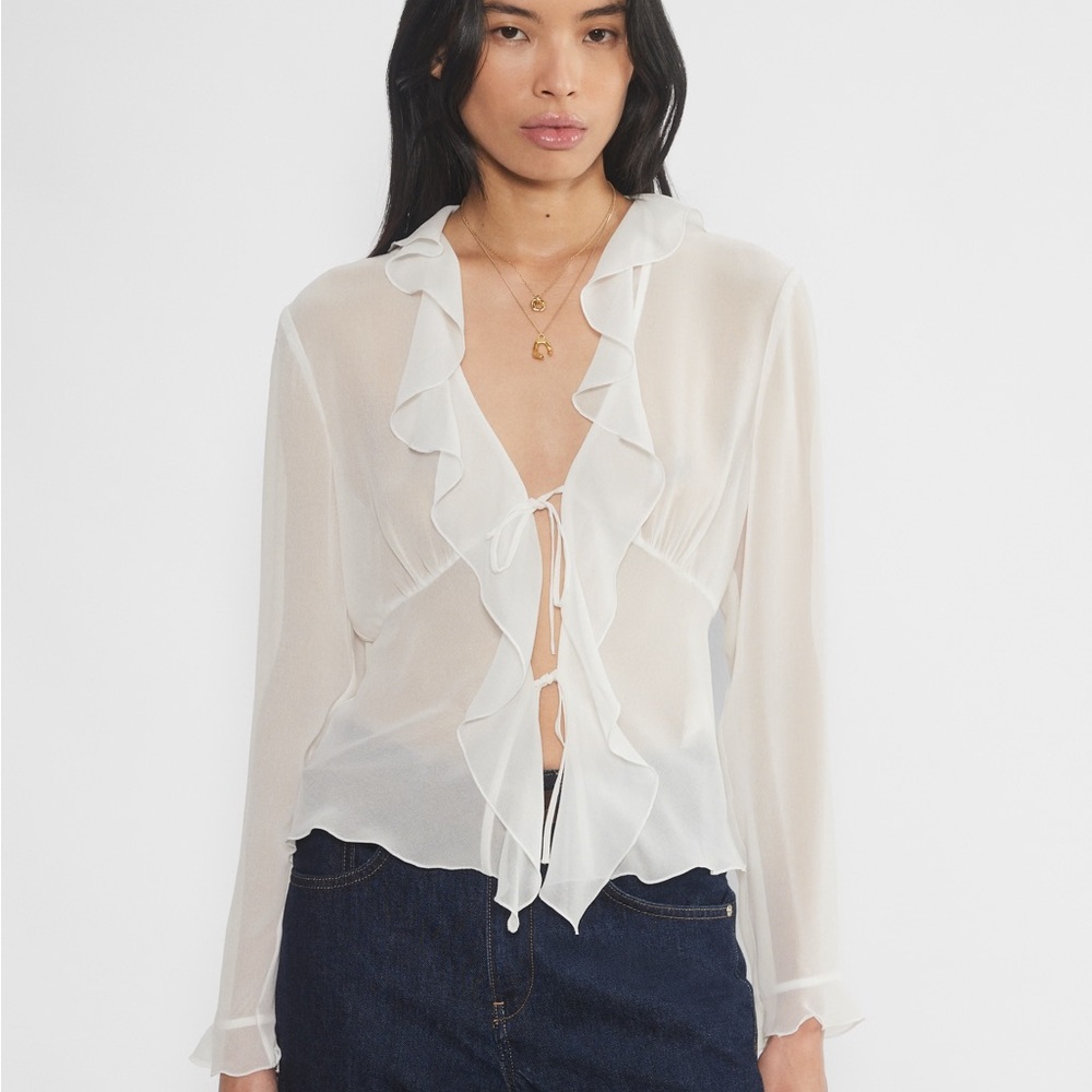 Aritzia Frenchy  White Ruffle Blouse